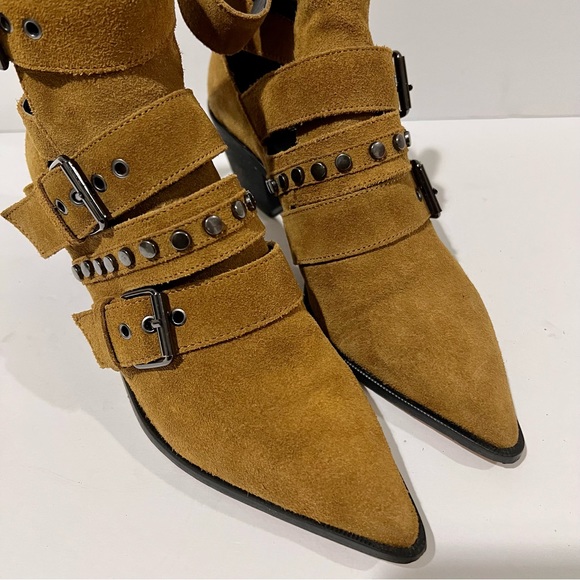 Zara | Khaki strapped buckled studded pointed toe booties - Picture 2 of 8